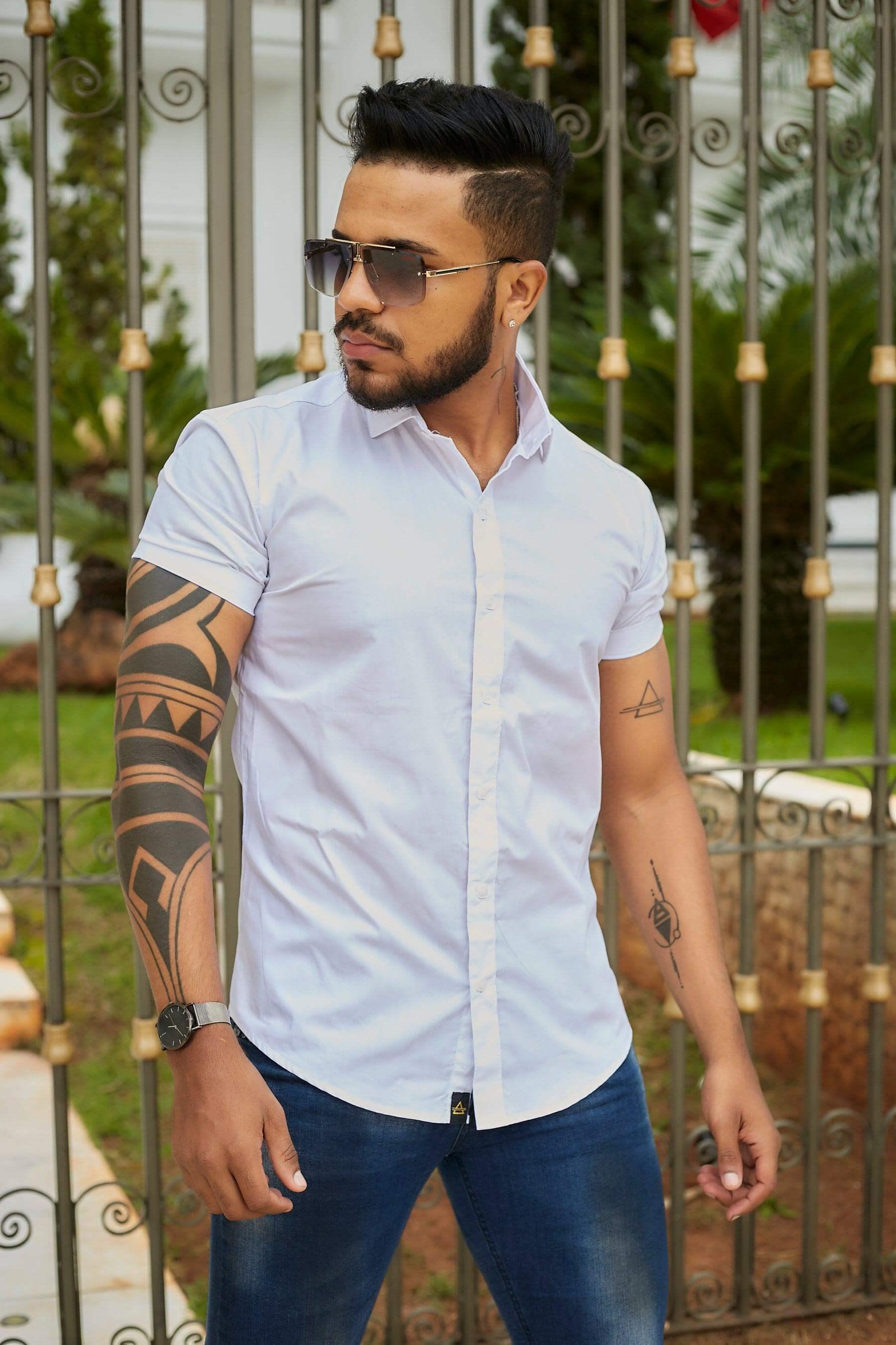 Camisa Slim Fit Branca Manga Curta - invictacamisaria