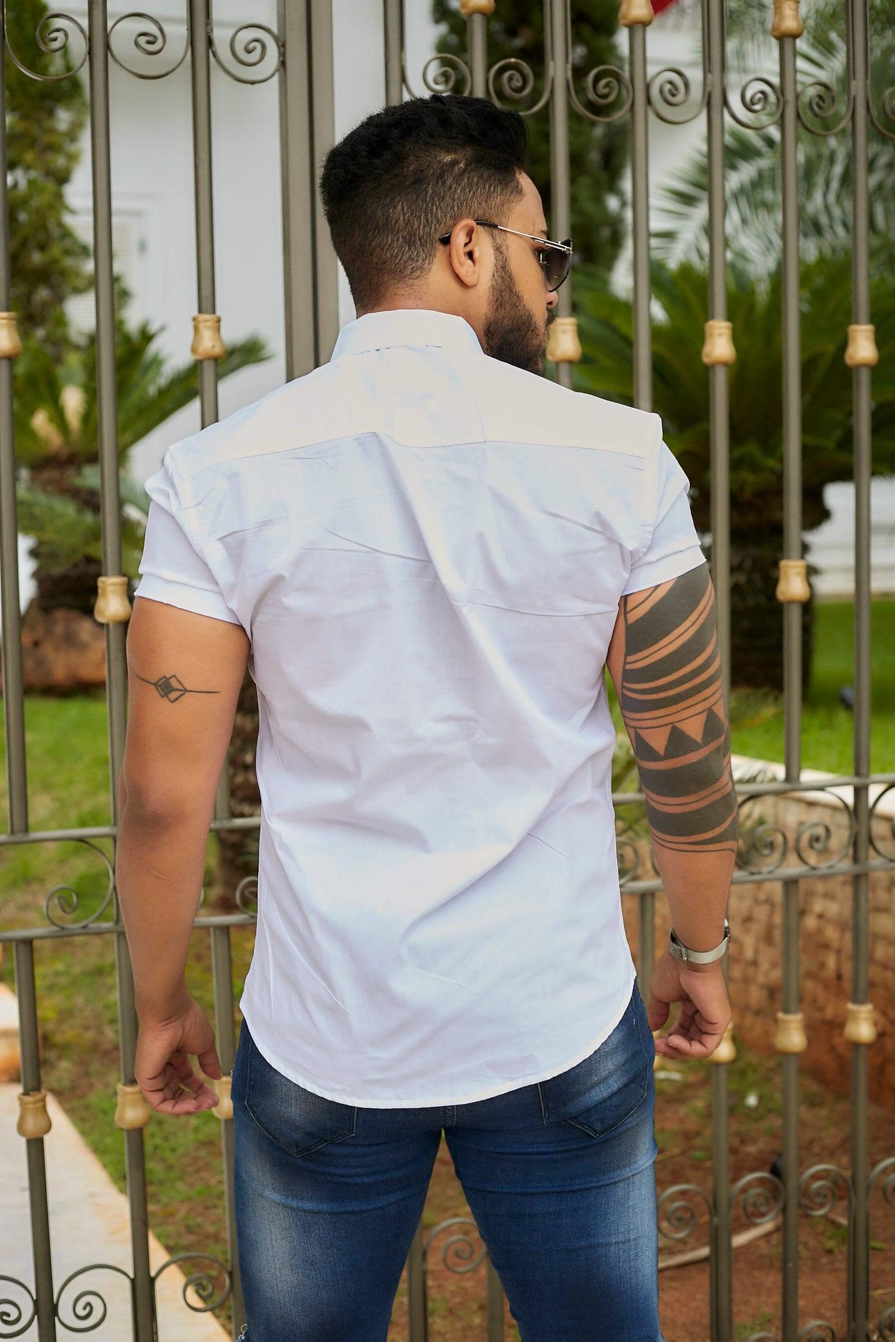 Camisa Slim Fit Branca Manga Curta - invictacamisaria