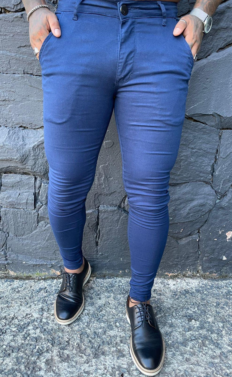 Calça alfaiataria Azul Noite bolso faca  jeans 5% de elastano - invictacamisaria