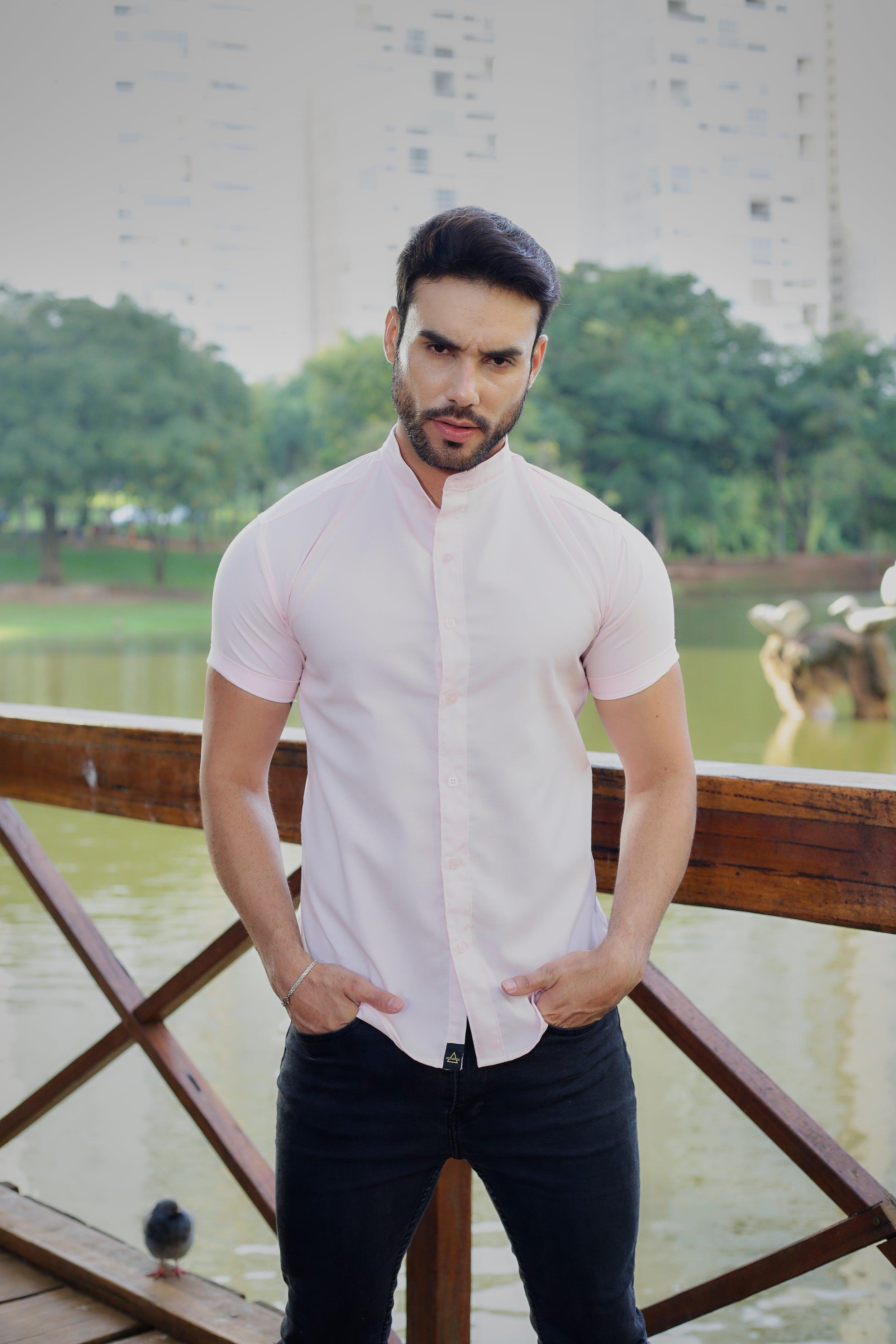 CAMISA SLIM FIT GOLA PADRE ROSA BEBÊ - invictacamisaria