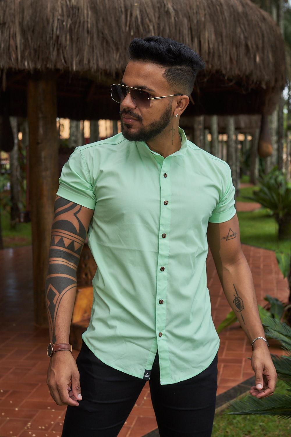 Camisa Slim Fit REF 109 Gola Padre Menta - invictacamisaria