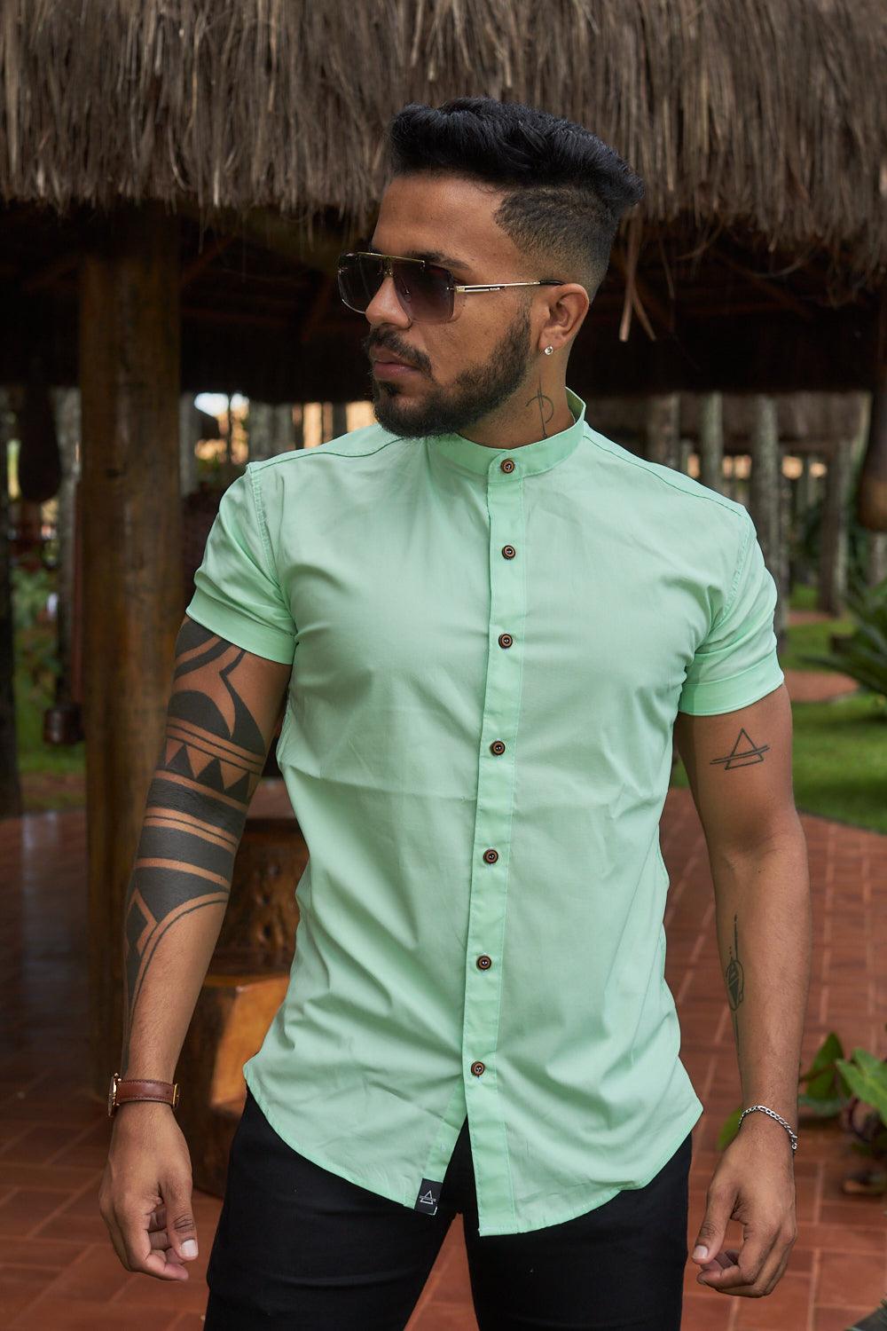 Camisa Slim Fit REF 109 Gola Padre Menta - invictacamisaria