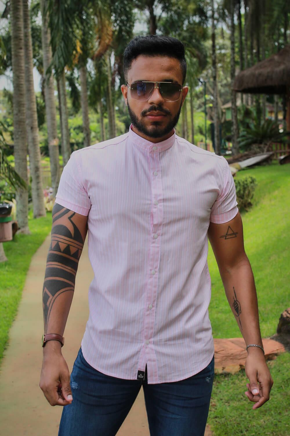 Camisa Slim Fit Ref 210 Gola Padre rosa - invictacamisaria