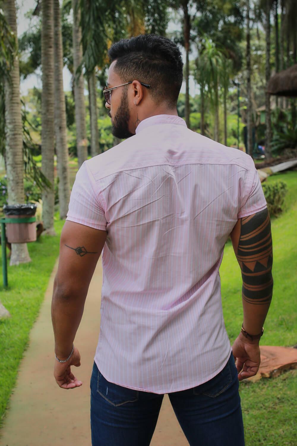 Camisa Slim Fit Ref 210 Gola Padre rosa - invictacamisaria