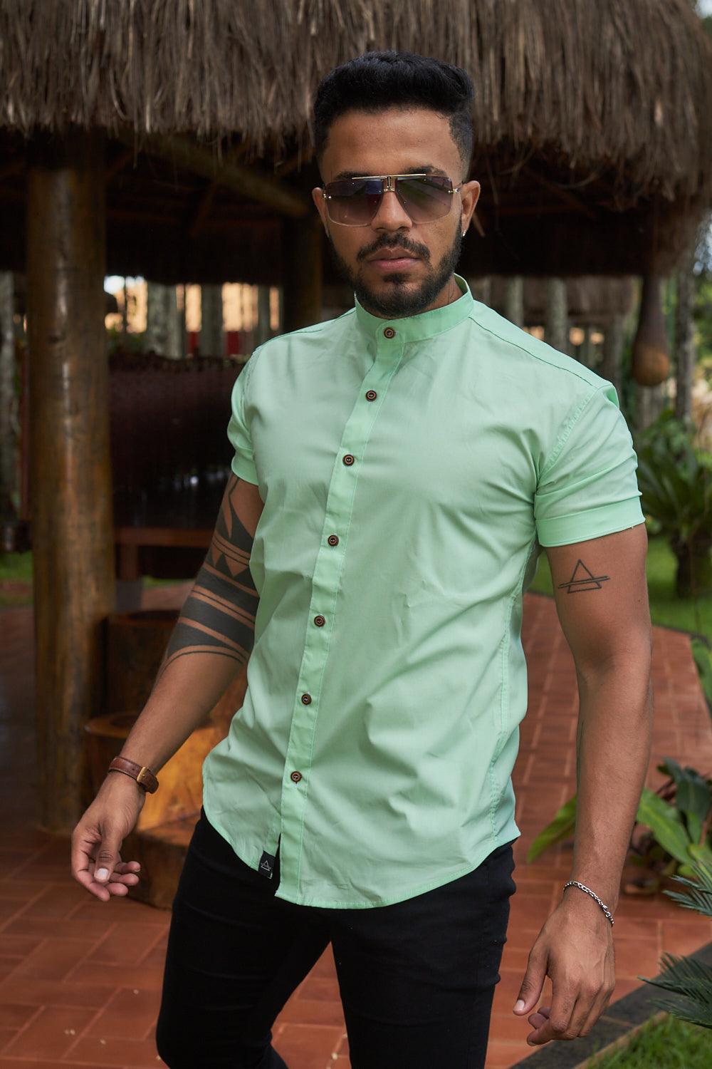 Camisa Slim Fit REF 109 Gola Padre Menta - invictacamisaria
