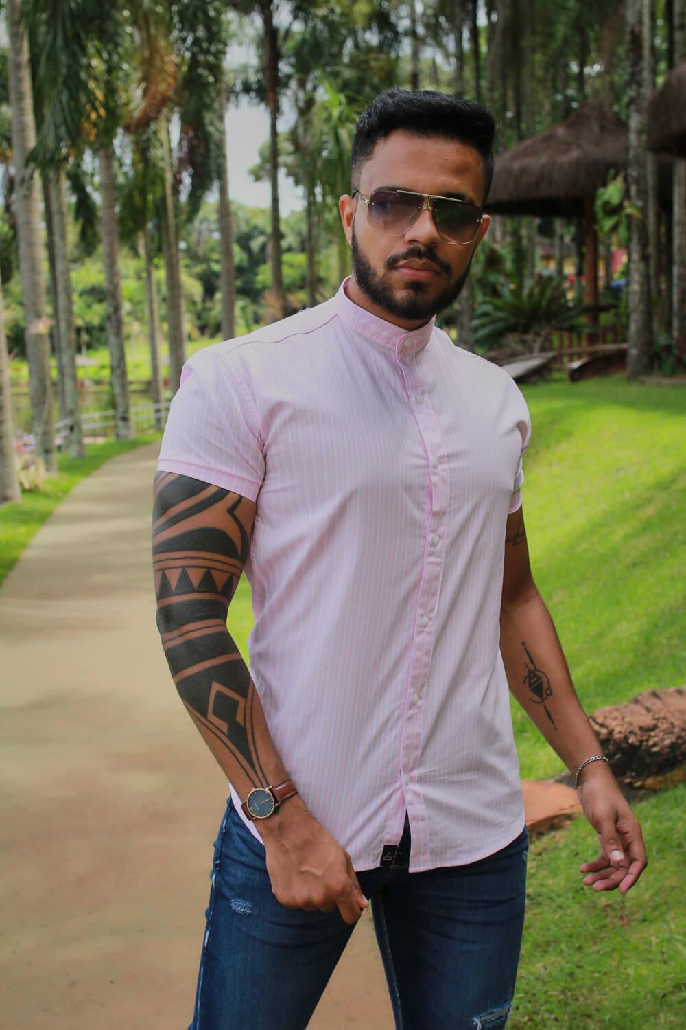 Camisa Slim Fit Ref 210 Gola Padre rosa - invictacamisaria