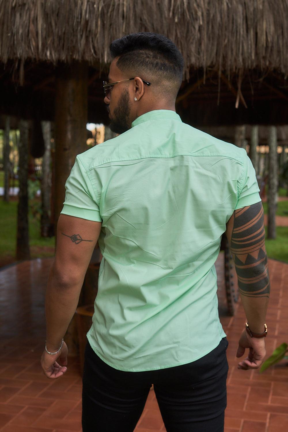 Camisa Slim Fit REF 109 Gola Padre Menta - invictacamisaria