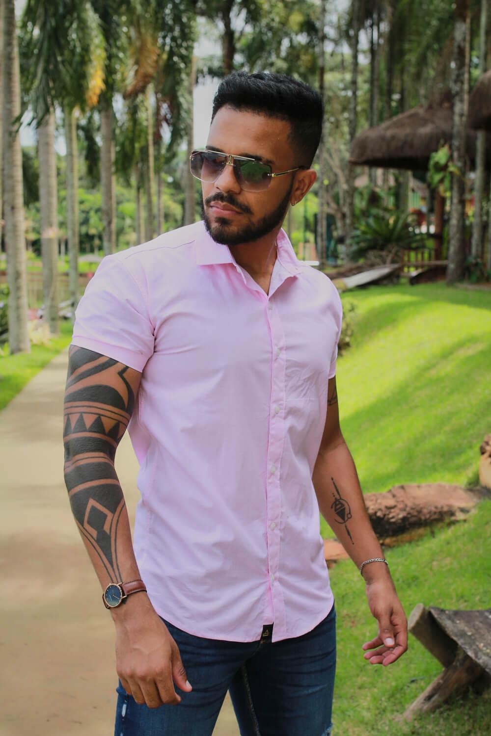 Camisa Slim Fit Ref 213 Rosa BB - invictacamisaria