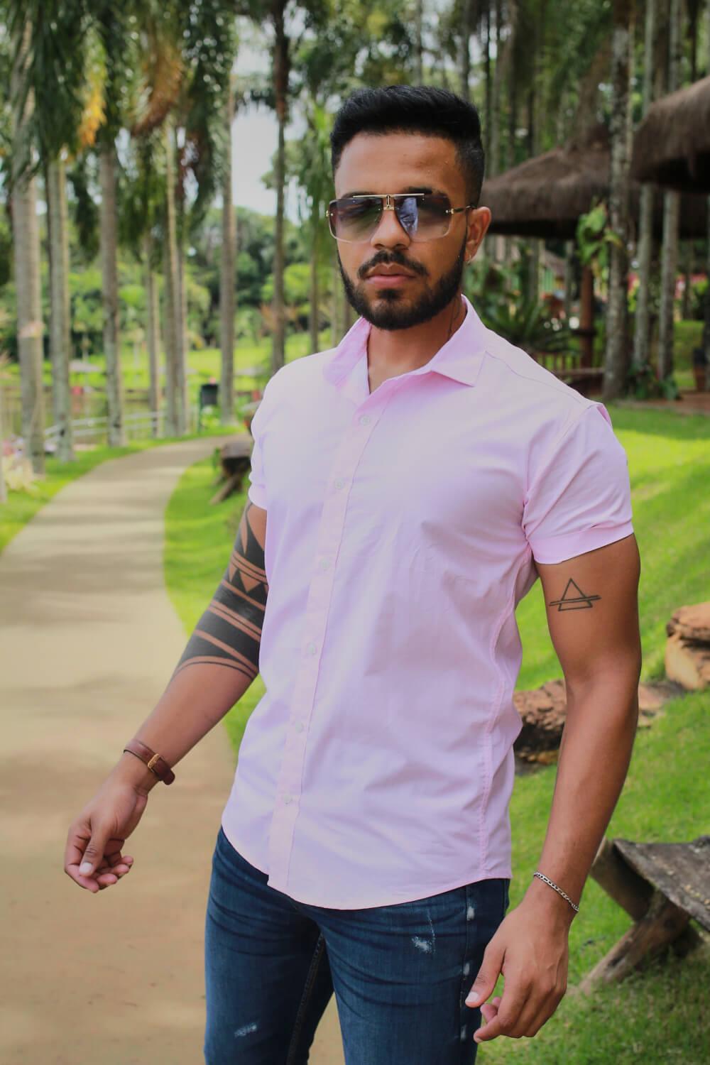 Camisa Slim Fit Ref 213 Rosa BB - invictacamisaria